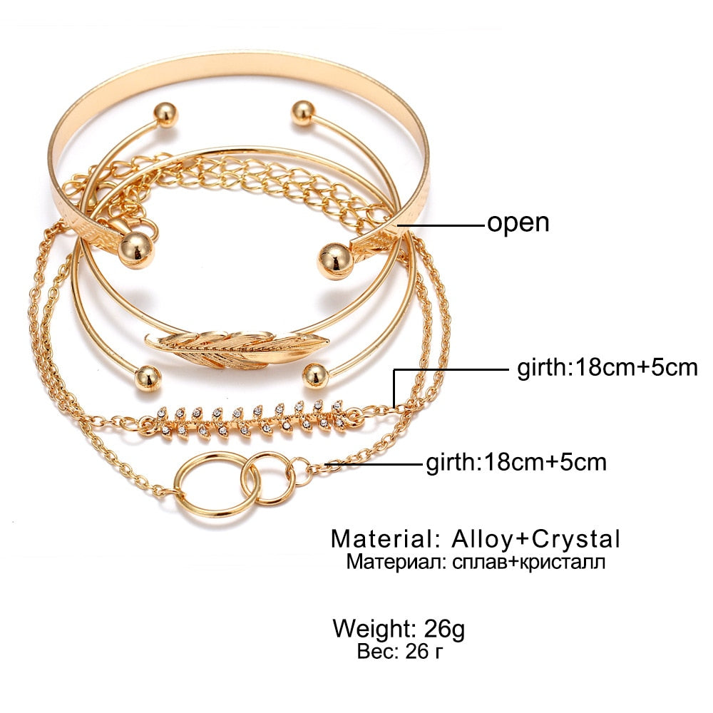 Bohemian Gold Color Tassel Bracelets for Women Jewelry Geometric Leaf Beads Flower Star Shell Layered Hand Chain Bracelet Set