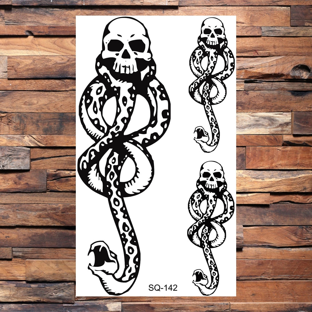 Snake Halloween Skull Temporary Tattoos For Adults Men Realistic Thorns Totem Wolf Lion Fake Tattoo Sticker Leg Arm Tatoos DIY