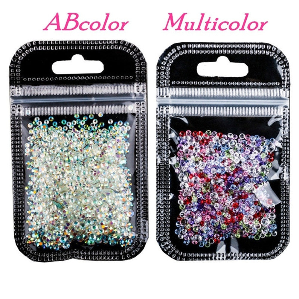 500Pcs/Set Multi-size Crystal AB Glass Nail Caviar Beads Glitter Rhinestones for Nail Design Nail Art Decorations 3D Micro Beads