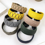 Straw Wide Sponge Plaid Knot Cross Hair Scarf Band Hairband for Women Girl Korea Headbands Fashion Accessorie