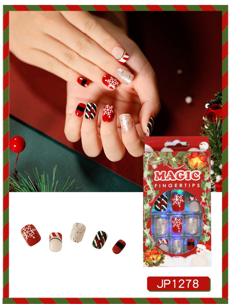 Christmas Press on Fake Nails Short Faux Ongles JP12SS