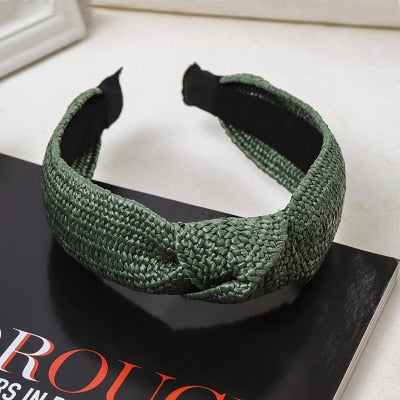 Straw Wide Sponge Plaid Knot Cross Hair Scarf Band Hairband for Women Girl Korea Headbands Fashion Accessorie