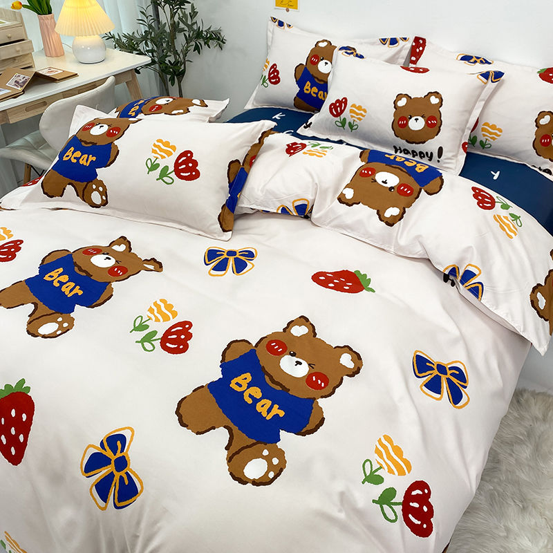 Fashion Boys Girls Bedding Set Soft Flat Sheets Bed Linen Duvet Quilt Cover Pillowcase for Queen Full Size Cute Cartoon Printed