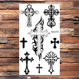 Black Cross Temporary Tattoos For Men Adults Realistic Wings Feather Thorn Crown Fake Tattoo Sticker Arm Back Tatoos Waterproof