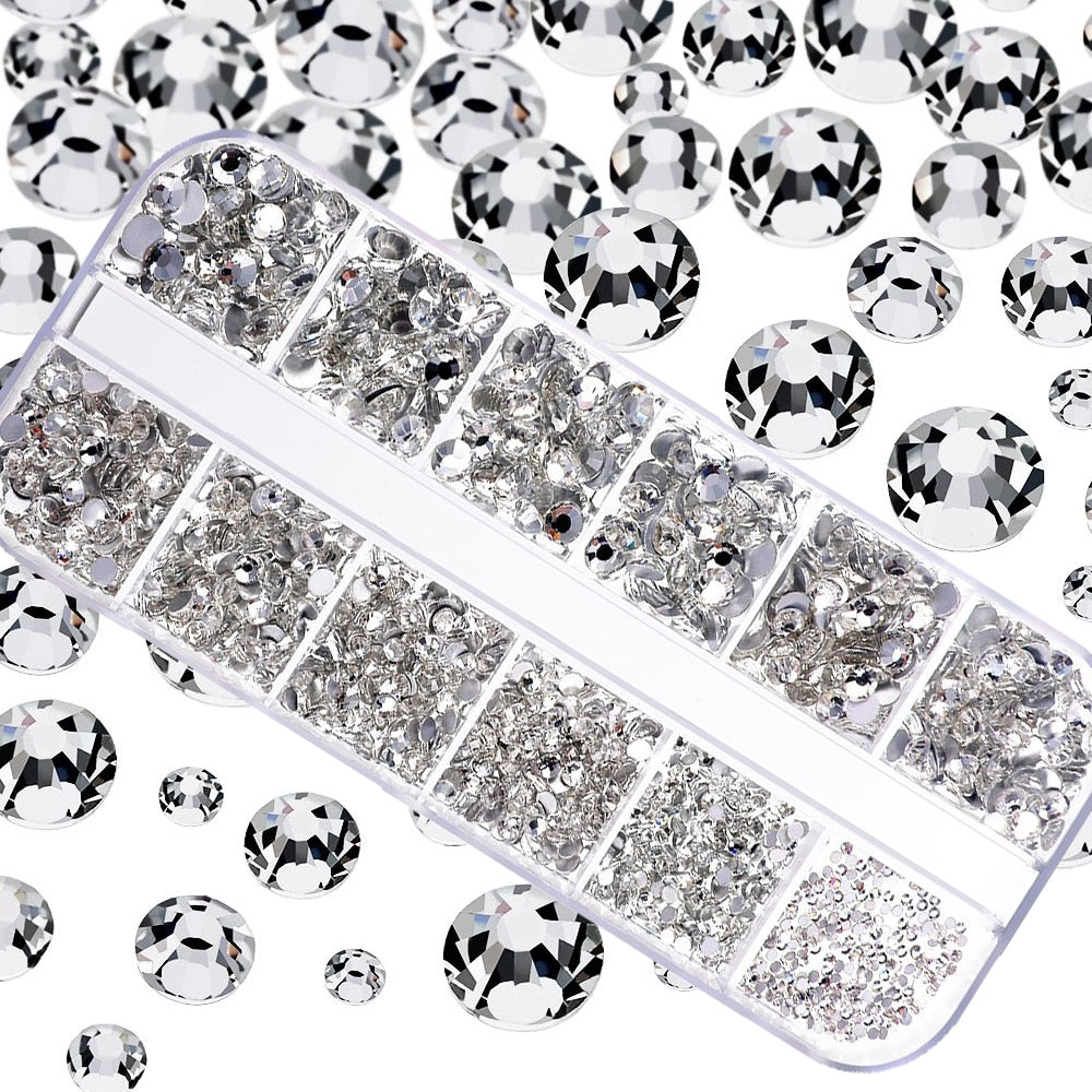 2000PC (20*100) Crystal AB Rhinestone In Grids 20Shape Flat- Back Nail Art Rhinestone With 1 Pick Up Pen In Clear Big Box