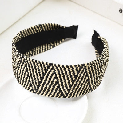 Straw Wide Sponge Plaid Knot Cross Hair Scarf Band Hairband for Women Girl Korea Headbands Fashion Accessorie