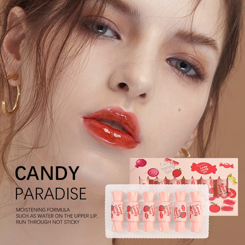 6 Colors/set Lip Glaze Combination Candy Lip Gloss Set Hydrating Sexy Liquid Lipstick Korean Women's Lip Makeup Cosmetics Kit