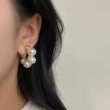 Korean Imitation Pearls Stud Earrings Geometric Circle Bowknot Flower Heart Leaf Sparkling Zircon Earrings For Women Girls Gift