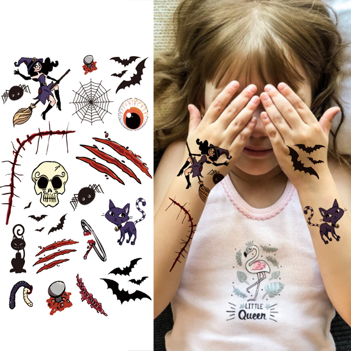 Halloween Skull Flower Temporary Tattoos For Kids Men Women Spider Wizard Clown Fake Tattoo Stickers Unique skeleton Tatoos