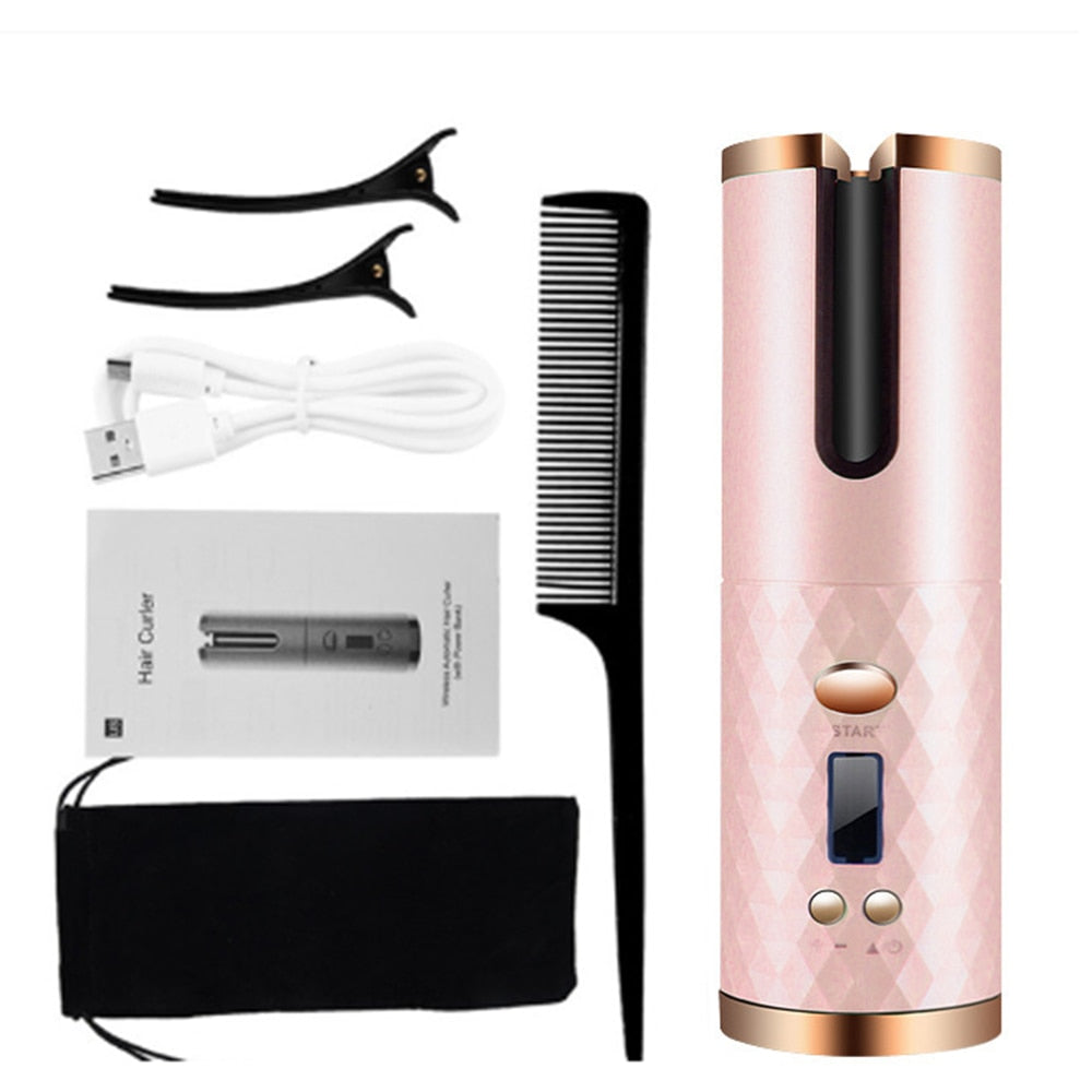 Cordless Automatic Hair Curler Portable Wireless USB Rechargeable Auto Rotating Ceramic Wand Curling Iron Hair Styling Tools