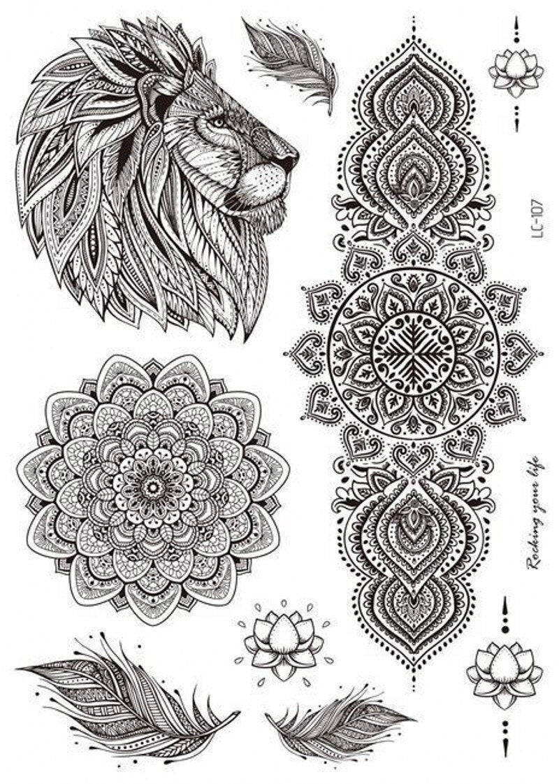 Mandala Flower Tattoo Sticker Black Retro Temporary Waterproof Lasting Hand Back Pattern Body Arm Legs Clavicle Tattoo Sticker