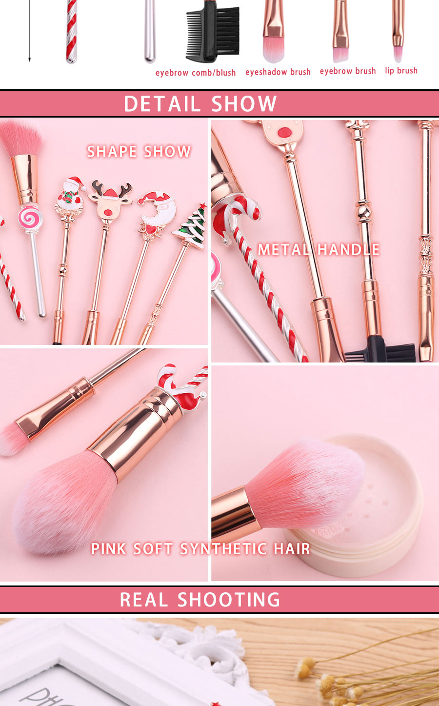 Luxurious Christmas Makeup Brushes Set Soft Synthetic Hair Cosmetic Eyeliner Foundation Powder Blending Eye Shadow Makeup Tools
