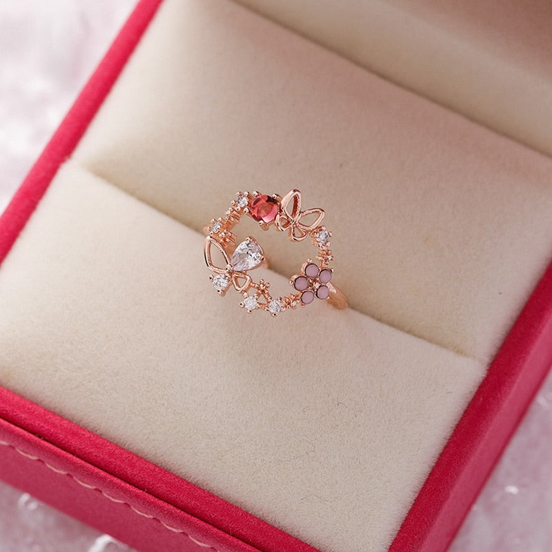 New Fashion Micro-inlaid Crystal Zircon Rings Sweet Elegant Flower Ring for Girl Women Finger Bague Jewelry Bridal Gift Delicate