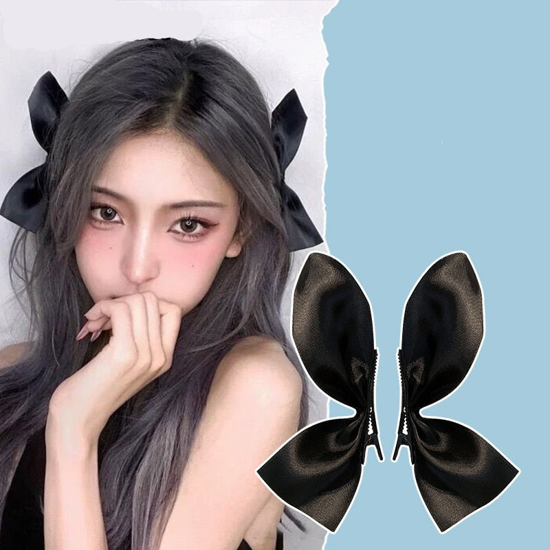 Lystrfac Korean 2Pcs Bow Hairpin for Women Girls Fashion Headdress Hairgrips Cute Back Head Top Clip Female Hair Accessories