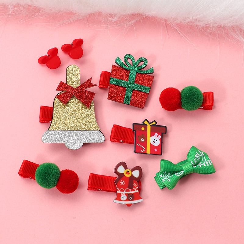 New 5/9 Pcs Suit Christmas Hair clip Christmas tree Santa Claus Hair band Baby Hairpins Headwear Girl Christmas Hair accessories