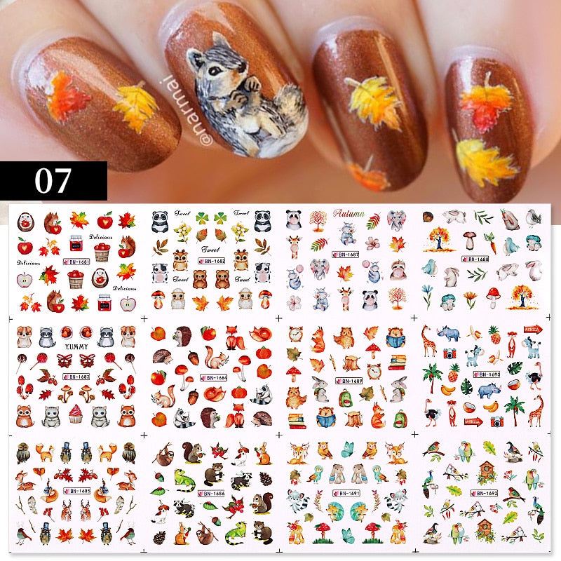 12 Designs Nail Stickers Set Mixed Floral Geometric Nail Art Water Transfer Decals Sliders Flower Leaves Manicures Decoration