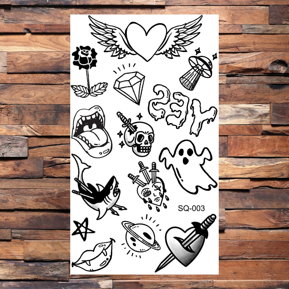 Key Barcode Footprint Cat Temporary Tattoos For Children Seagull Lips Skull Halloween Fake Tattoo Sticker Body Tatoos Cartoon