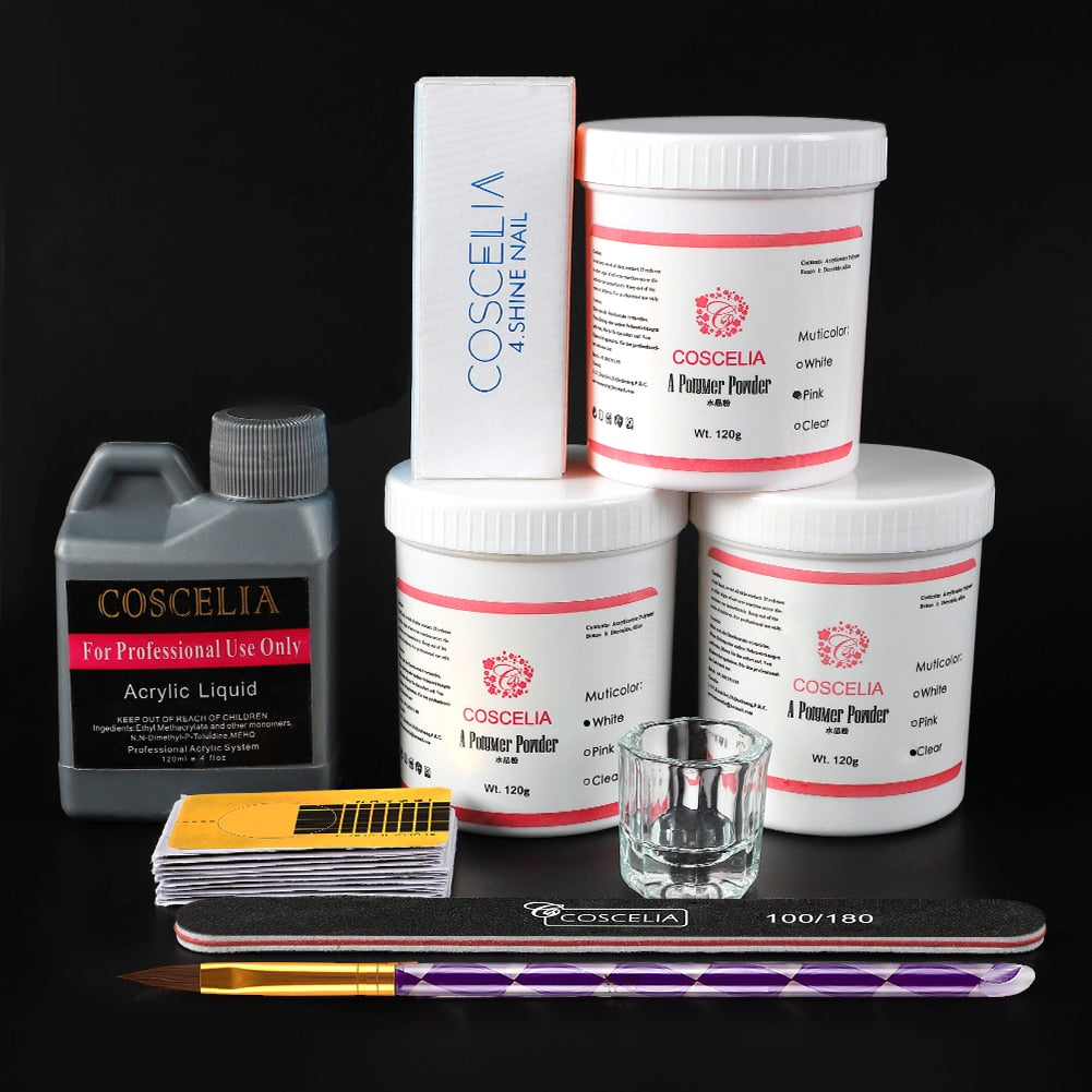 COSCELIA Acrylic Nail Kit Professional Nail Supplies Set Crystal Powder Glitter Manicure Set Nail Art Acrylic Liquid Fake Nails