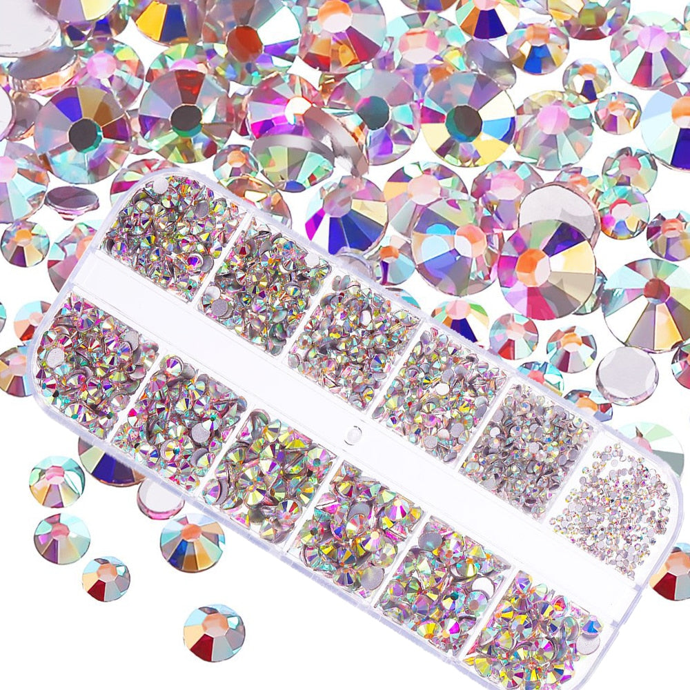 2000PC (20*100) Crystal AB Rhinestone In Grids 20Shape Flat- Back Nail Art Rhinestone With 1 Pick Up Pen In Clear Big Box