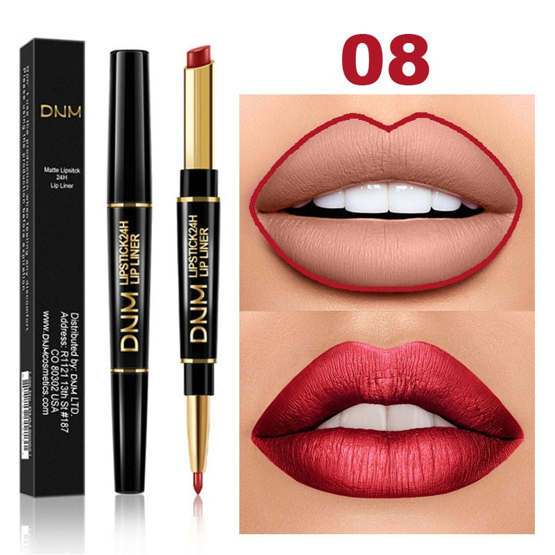 DNM Waterproof Lip Gloss Matte Lip Liner Pencil 2 In 1 Double Head Long-lasting Lipliner Lipstick Pen Lipsticks Makeup Cosmetics