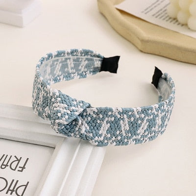 Straw Wide Sponge Plaid Knot Cross Hair Scarf Band Hairband for Women Girl Korea Headbands Fashion Accessorie