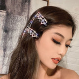 Korean Crystal Love Tassel Hairpin Hair Clip Fashion Hair Accessories for Girls Women Jewelry Shiny Side Clip Gift