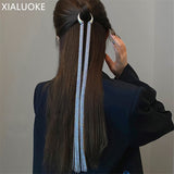 XIALUOKE Vintage Hyperbole Geometric Metal Chain Hairpins Women Braid Headband Long Tassel Hair Jewelry Bride Accessories