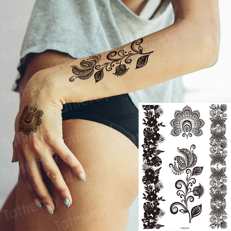 stockings tattoo black henna lace paste sexy legging tatoo legs thigh big size tattoo for women girls wedding body decal water