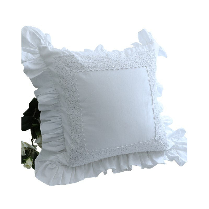 Flounced Embedded Lace White Satin Pure Cotton Cushion Cover Pillow Cover/Pillow