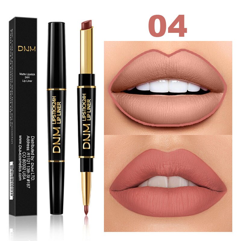 DNM Waterproof Lip Gloss Matte Lip Liner Pencil 2 In 1 Double Head Long-lasting Lipliner Lipstick Pen Lipsticks Makeup Cosmetics