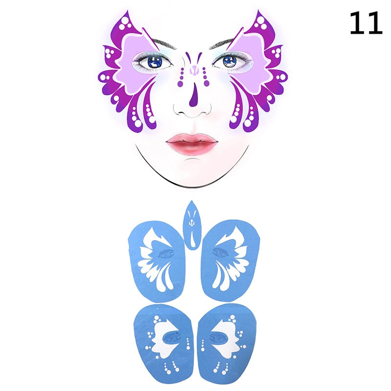 Oklulu   New Eye Body Paint DIY Design Halloween Christmas Party Soft Face Paint Stencil Reusable Template Tattoo Painting Makeup Tool