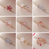 New Fashion Micro-inlaid Crystal Zircon Rings Sweet Elegant Flower Ring for Girl Women Finger Bague Jewelry Bridal Gift Delicate