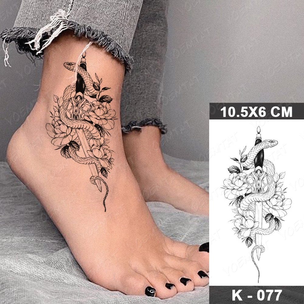 Waterproof Temporary Tattoo Stickers Butterfly Snake Rose Flower Gun Dark Flash Tatto Women Body Art Wrist Neck Fake Tattoos Men