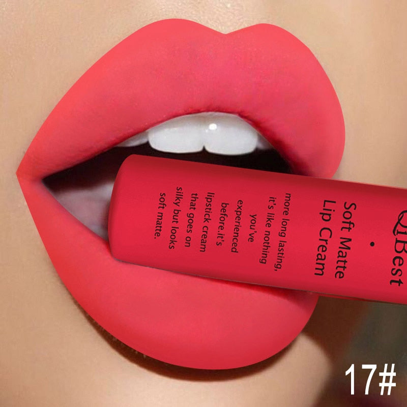 QIBEST Matte Liquid Lip Gloss Lipstick Waterproof Long Lasting Velvet Nude Red Lip Gloss Tint Black Colors Lipgloss Maquiagem