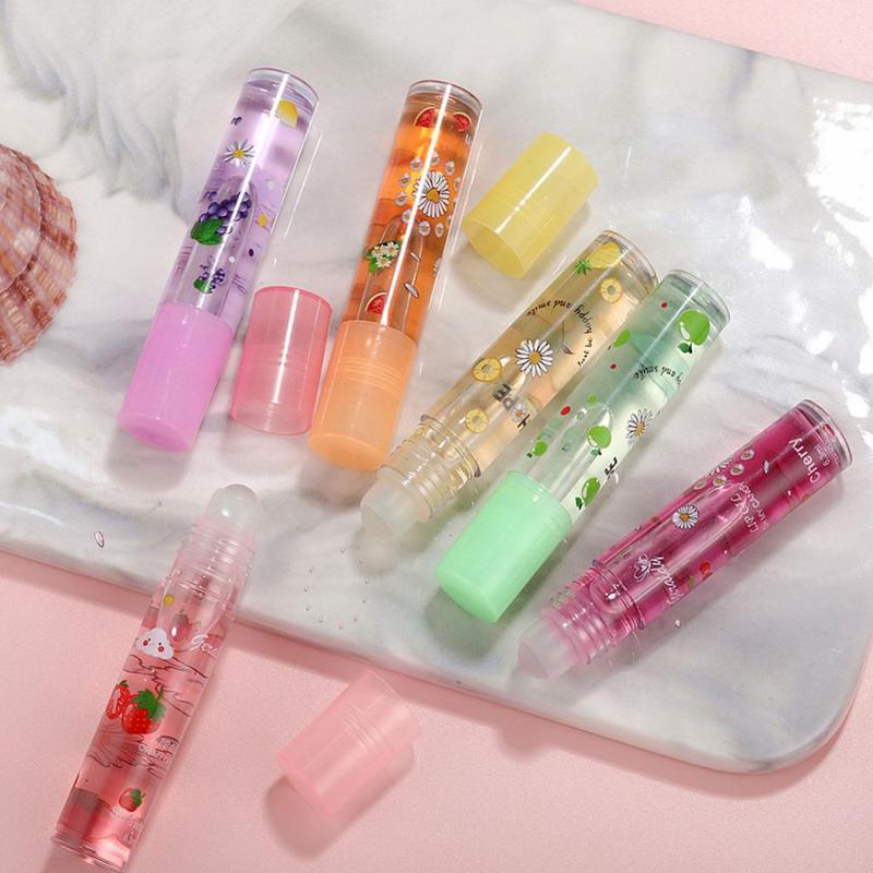 Lip Hydrating 6 Colors Roll-on Fruit Lip Balm Lip Oil Moisturizing Mirror Lip Gloss Transparent Lipstick Primer TSLM1