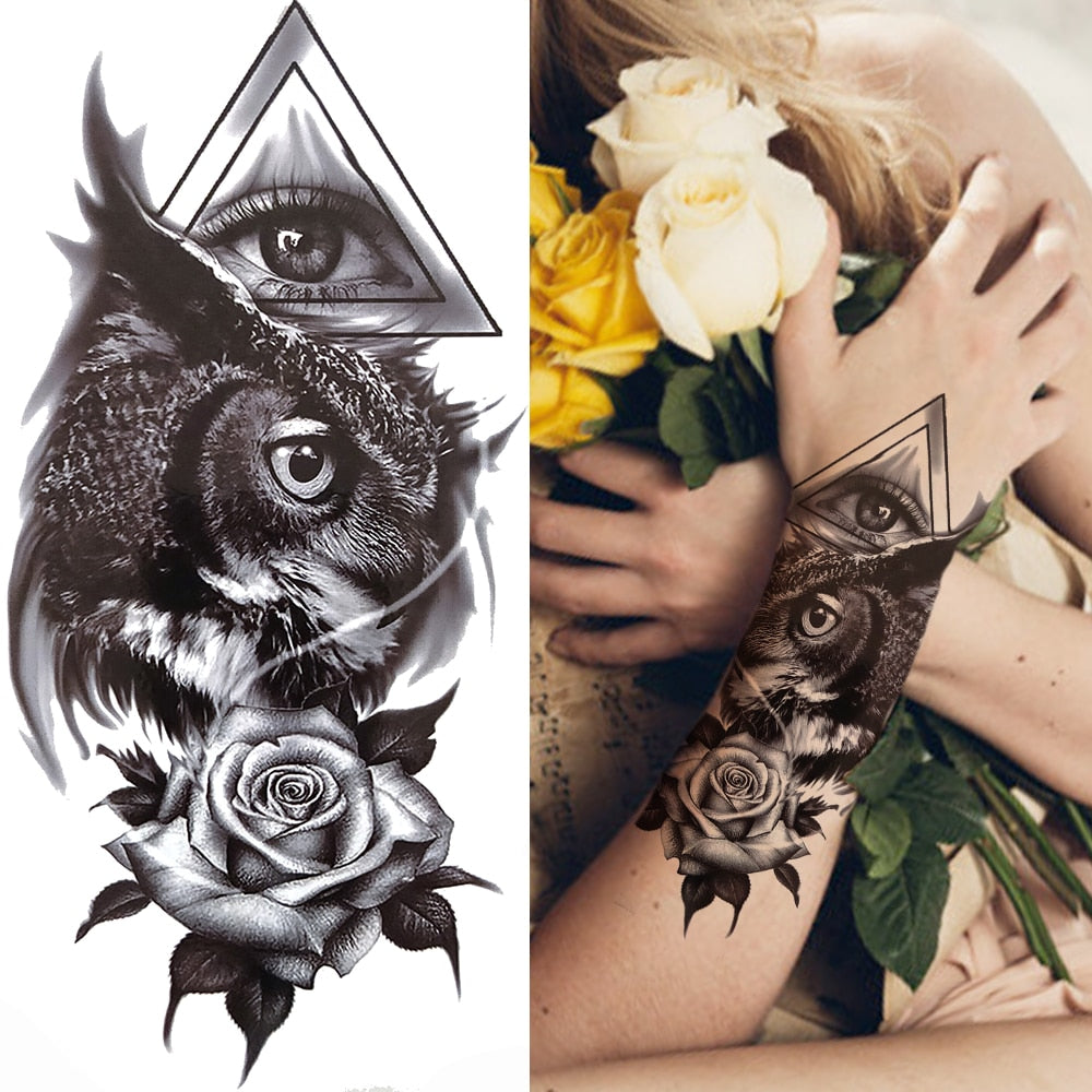 Black Forest Tattoo Sticker For Men Women Children Tiger Wolf Death Skull Temporary Tattoo Fake Henna Skeleton King Animal Tatoo