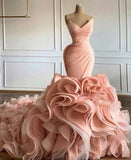Blush Pink Mermaid Wedding Dresses  Sweetheart V Neck Tiered Skirt Ruffles Princess Trumpet  Vestidos De Novia Wedding Gowns