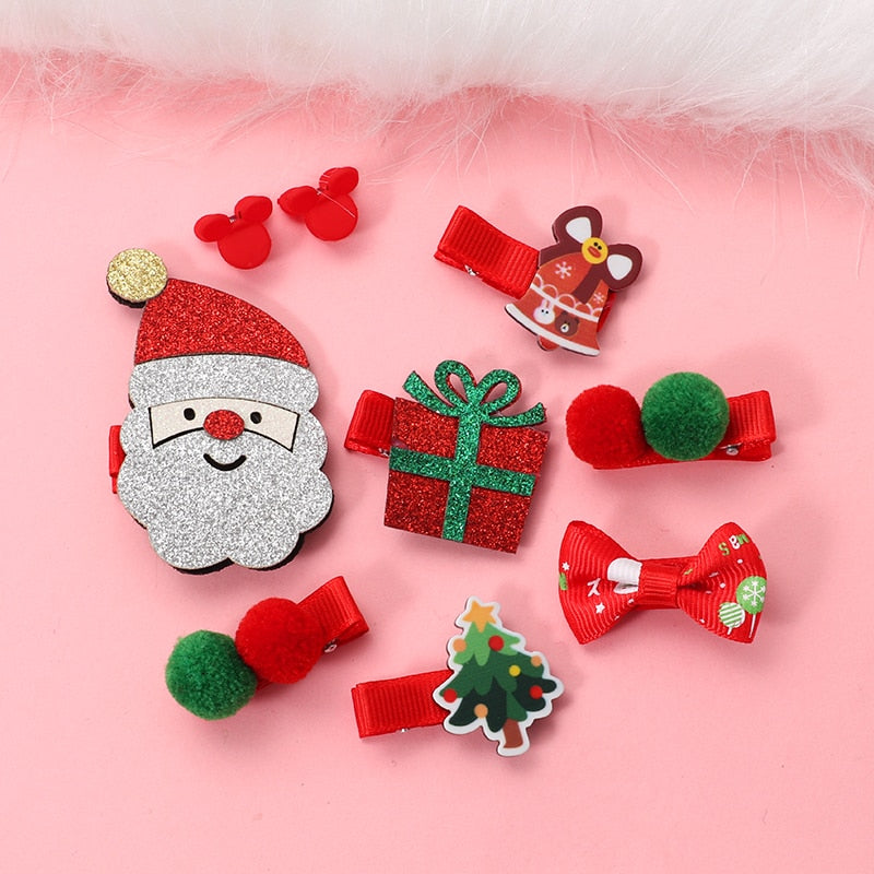 New 5/9 Pcs Suit Christmas Hair clip Christmas tree Santa Claus Hair band Baby Hairpins Headwear Girl Christmas Hair accessories