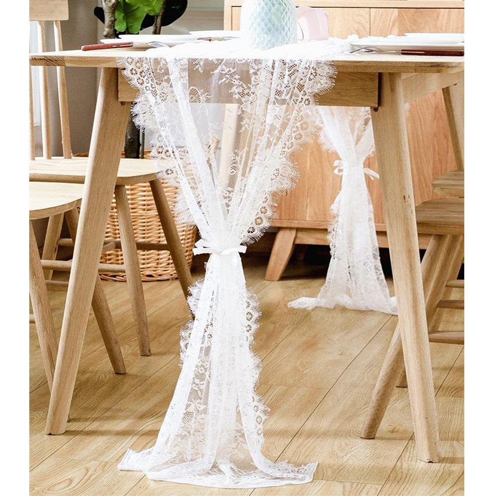 OurWarm White Floral Lace Table Runner Wedding Party Burlap Natural Jute Imitated Linen Rustic Table Home Decoration