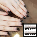 24Pcs/Set Pre-design Black Gradient False Nails Round Head Middle Long Nail Art Beauty Fake Nails Detachable Nail Manicure Tools