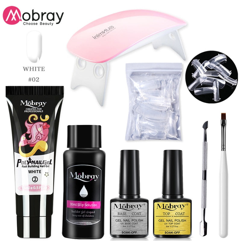 Mobray Poly Nail Gel Kit Nail Set With Nail Drying Lamp Base Top Coat Extension Gel Nail Kit Nail Tools Manicure Set