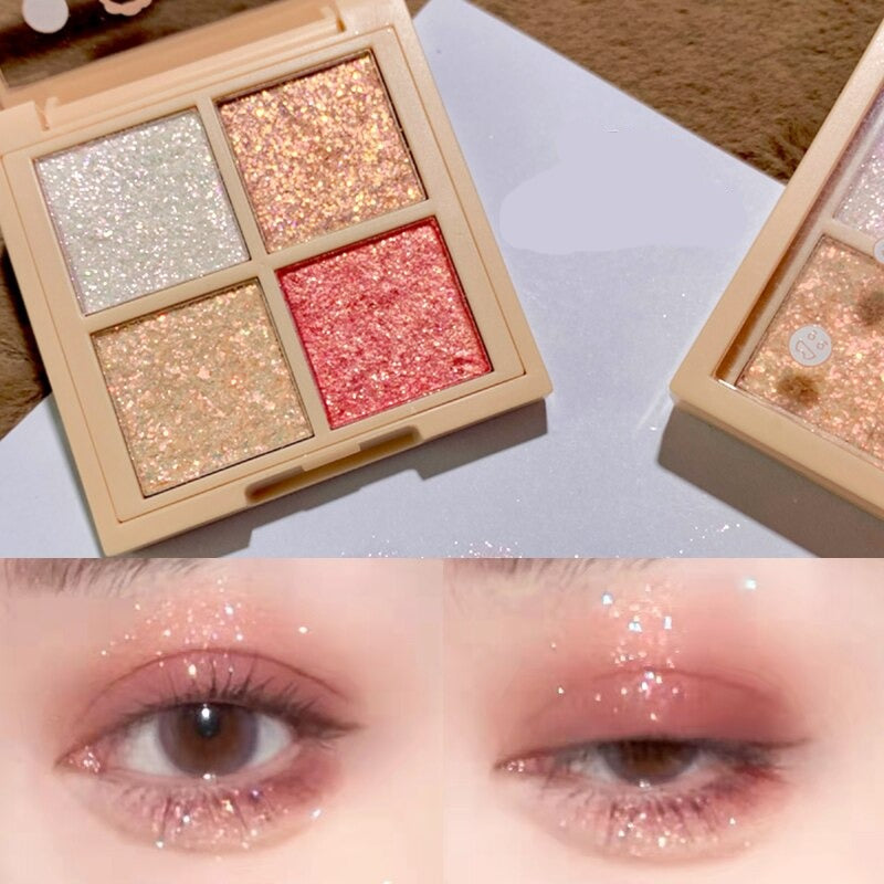 Bright Daylight 4 Colors Eyeshadow Palette Glitter Matte Eye shadow Shiny Shading Powder Soft Pink Peach Color Highlight Makeup