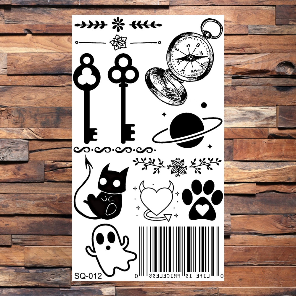 Key Barcode Footprint Cat Temporary Tattoos For Children Seagull Lips Skull Halloween Fake Tattoo Sticker Body Tatoos Cartoon