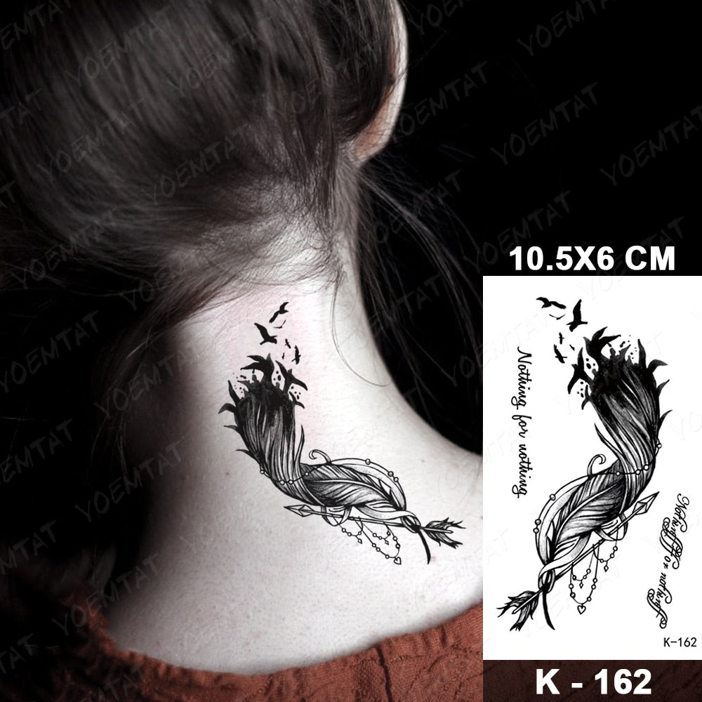 Waterproof Temporary Tattoo Stickers Butterfly Snake Rose Flower Gun Dark Flash Tatto Women Body Art Wrist Neck Fake Tattoos Men