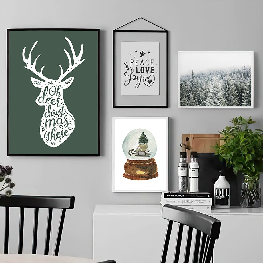 Wall Art Canvas Painting Christmas Tree Gift Santa Claus Deer Nordic Posters And Prints Wall Pictures For Living Room Home Decor