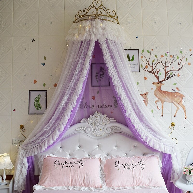 Princess Lace Bed Valance Curtain Bedside Mosquito Net Home Bedroom Decoration Baby Kids Dome Tent Wedding Room Canopy Bedcover