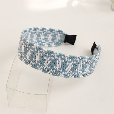 Straw Wide Sponge Plaid Knot Cross Hair Scarf Band Hairband for Women Girl Korea Headbands Fashion Accessorie