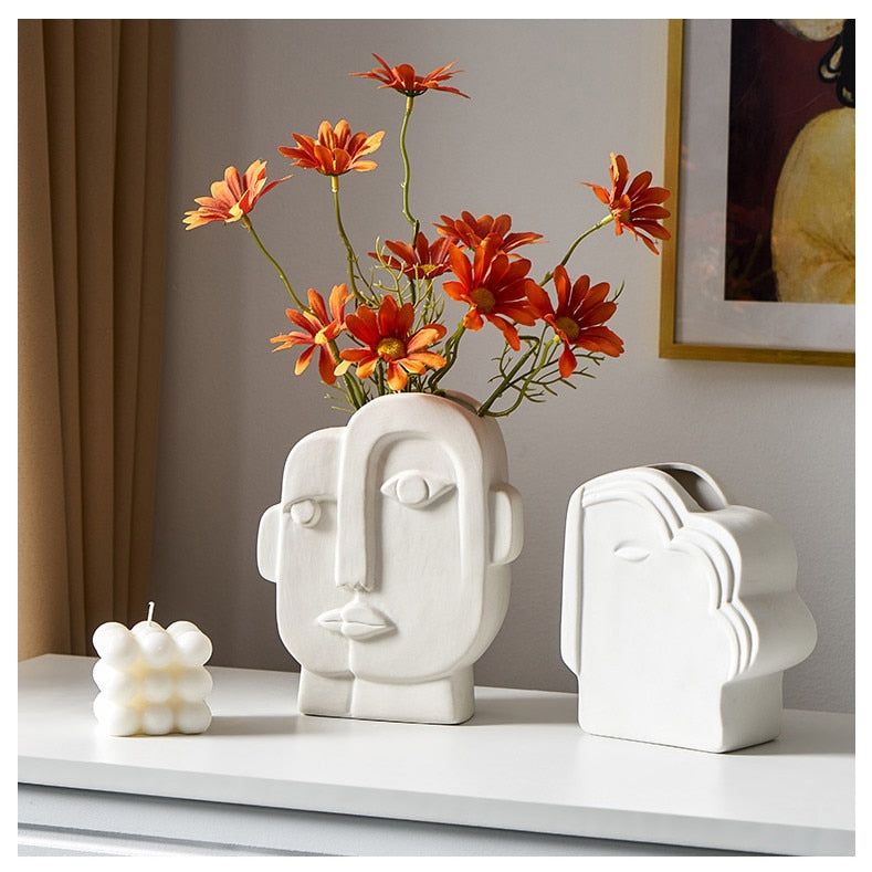 Oklulu Decor Creative Art Face Shape Porcelain Flower Vase Home Decor Living Room Decoration Dining Table Home Ceramic Ornament