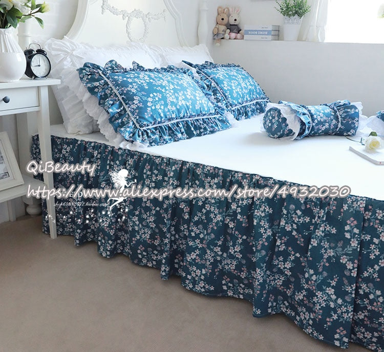 Oklulu  Princess Pastoral Style Floral-Print 100% Cotton Bedding 100% Cotton 4-piece Set New Style Lace Bedspread