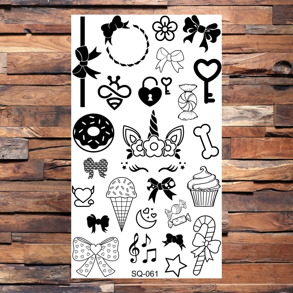 Key Barcode Footprint Cat Temporary Tattoos For Children Seagull Lips Skull Halloween Fake Tattoo Sticker Body Tatoos Cartoon